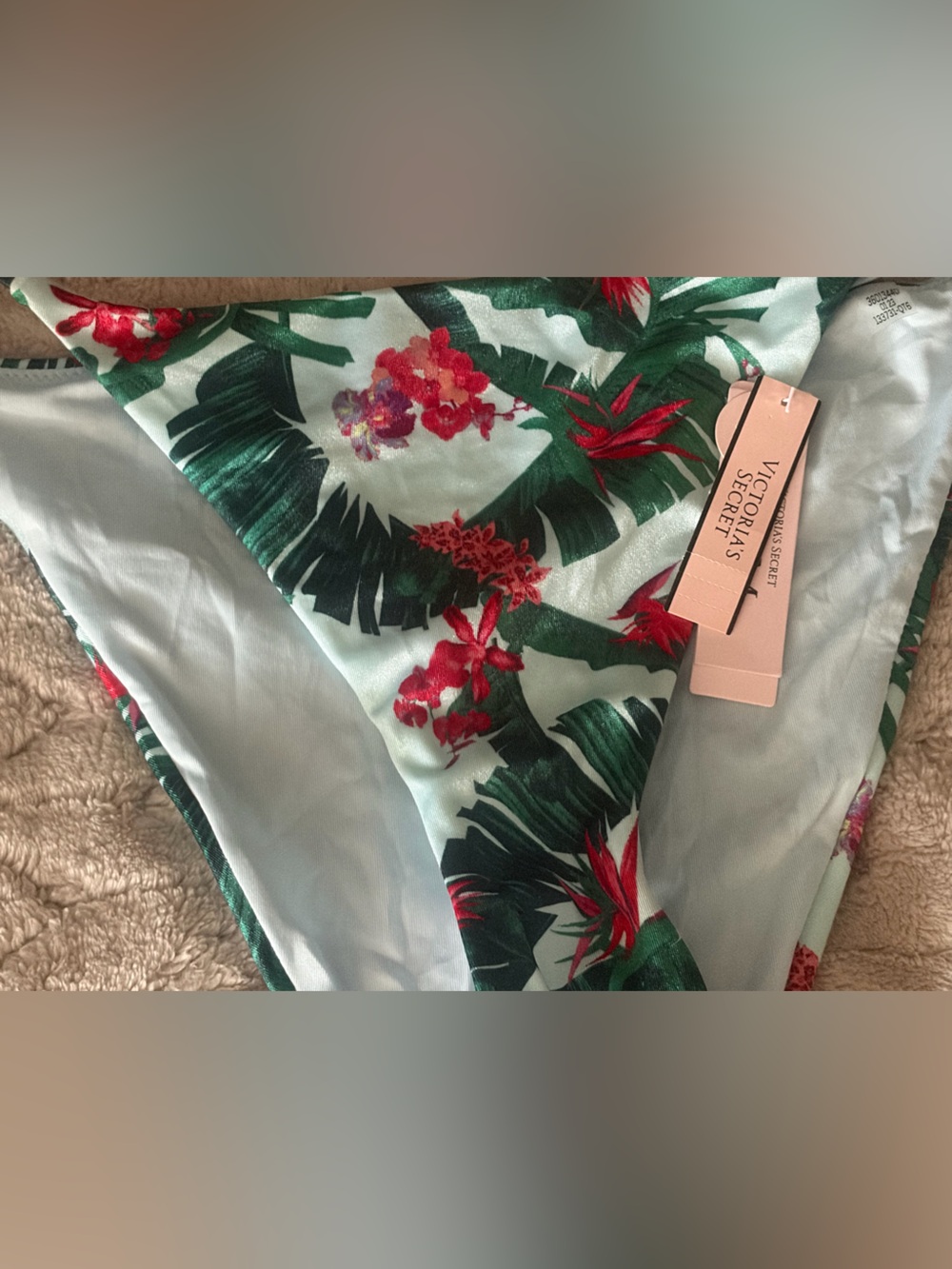 Victoria's Secret Light Blue Floral & Green Leaf Cheeky Bikini Bottoms - Picture 3 of 7
